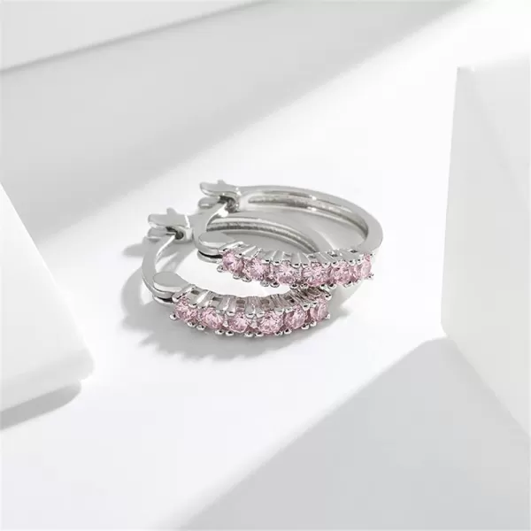 CZ Huggie Hoops Earrings for Women Girls Hypoallergenic Silver Cubic Zirconia Small Hoop Lever Back ClickTop Minimalist Jewelry Gifts for FriendsPink CZ