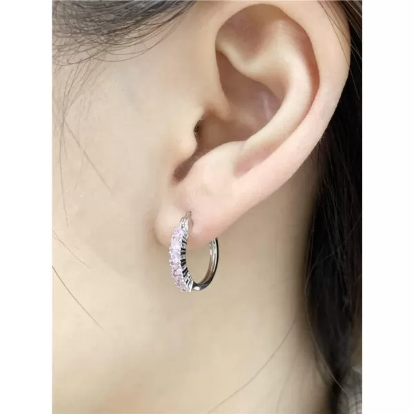 CZ Huggie Hoops Earrings for Women Girls Hypoallergenic Silver Cubic Zirconia Small Hoop Lever Back ClickTop Minimalist Jewelry Gifts for FriendsPink CZ