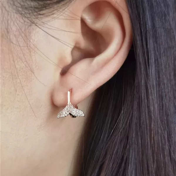CZ Mermaid Tail Small Hoop Earrings 925 Sterling Silver for Women Girls Cubic Zirconia Cute Fish Tail Tiny Huggie Sleeper Hoops Cartilage Hypoallergenic Dainty Gifts for Daughter NieceRose Gold