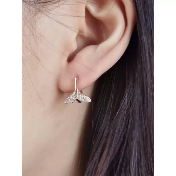 CZ Mermaid Tail Small Hoop Earrings 925 Sterling Silver for Women Girls Cubic Zirconia Cute Fish Tail Tiny Huggie Sleeper Hoops Cartilage Hypoallergenic Dainty Gifts for Daughter NieceRose Gold