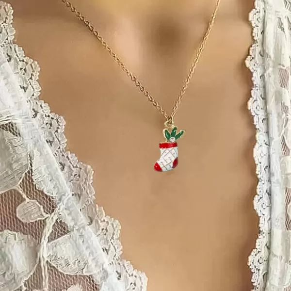 Christmas Stocking Dangle Earrings Pendant Necklace for Women Girls Dainty Cute Mini Crystal Enamel Jewelry Set for Holiday FestivalChristmas Stocking Dangle Earrings Pendant Necklace for Women Girls Dainty Cute Mini Crystal Enamel Jewelry Set for Holiday Festival