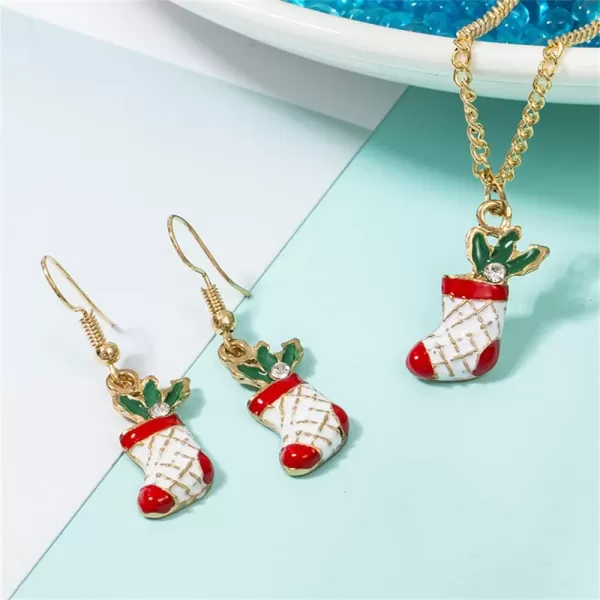 Christmas Stocking Dangle Earrings Pendant Necklace for Women Girls Dainty Cute Mini Crystal Enamel Jewelry Set for Holiday FestivalChristmas Stocking Dangle Earrings Pendant Necklace for Women Girls Dainty Cute Mini Crystal Enamel Jewelry Set for Holiday Festival