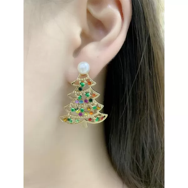 Colored CZ Xmas Tree Dangle Stud Earrings for Women Girls Gold Plated Cubic Zirconia Shell Pearl Piercing Drop Earring Dainty Cute Christmas Festival Jewelry GiftsColored CZ Xmas Tree Dangle Stud Earrings for Women Girls Gold Plated Cubic Zirconia Shell Pearl Piercing Drop Earring Dainty Cute Christmas Festival Jewelry Gifts