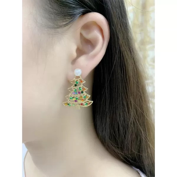 Colored CZ Xmas Tree Dangle Stud Earrings for Women Girls Gold Plated Cubic Zirconia Shell Pearl Piercing Drop Earring Dainty Cute Christmas Festival Jewelry GiftsColored CZ Xmas Tree Dangle Stud Earrings for Women Girls Gold Plated Cubic Zirconia Shell Pearl Piercing Drop Earring Dainty Cute Christmas Festival Jewelry Gifts