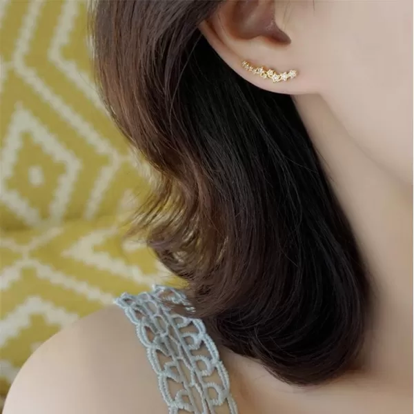 Constellation CZ Star Cuff Wrap Earrings for Women Girls 925 Sterling Silver Big Dippe Cubic Zirconic Cluster Sweep Up Crawler Climber Pin Hypoallergenic Stud Ear Hook Clip Dainty Earringsgold plated