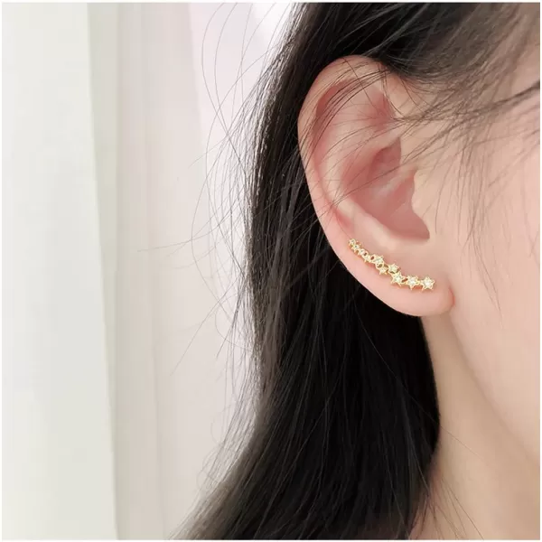 Constellation CZ Star Cuff Wrap Earrings for Women Girls 925 Sterling Silver Big Dippe Cubic Zirconic Cluster Sweep Up Crawler Climber Pin Hypoallergenic Stud Ear Hook Clip Dainty Earringsgold plated