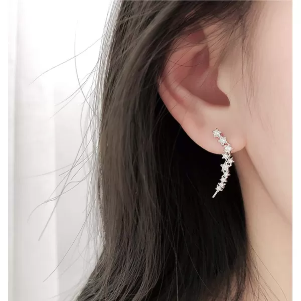 Constellation CZ Star Cuff Wrap Earrings for Women Girls 925 Sterling Silver Big Dippe Cubic Zirconic Cluster Sweep Up Crawler Climber Pin Hypoallergenic Stud Ear Hook Clip Dainty Earringssilver