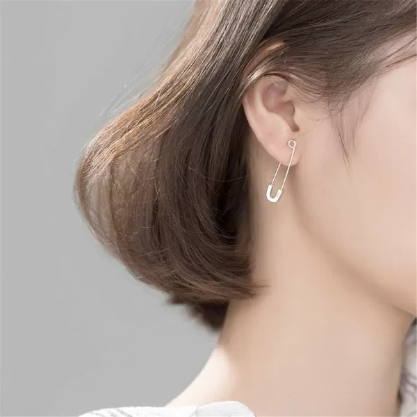 Cute Sterling Silver Safety Pin Small Hoop Earrings for Women Teen Girls Men Minimalist Geometric Cartilage Huggie Sleeper Hoops Hypoallergenic 14K Gold Plated Personalized JewelrySilver 22mm