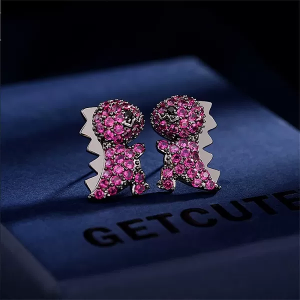 Dainty Dinosaur Earrings for Women Girls Sterling Silver Post Pin Hypoallergenic Cubic Zirconia Small Crystal Animal Dragon Stud Sensitive Ears Birthday Anniversary Christmas Jewelry Gifts BoxBlack with Aubergine CZ