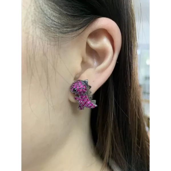 Dainty Dinosaur Earrings for Women Girls Sterling Silver Post Pin Hypoallergenic Cubic Zirconia Small Crystal Animal Dragon Stud Sensitive Ears Birthday Anniversary Christmas Jewelry Gifts BoxBlack with Aubergine CZ