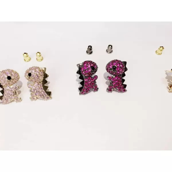 Dainty Dinosaur Earrings for Women Girls Sterling Silver Post Pin Hypoallergenic Cubic Zirconia Small Crystal Animal Dragon Stud Sensitive Ears Birthday Anniversary Christmas Jewelry Gifts BoxBlack with Aubergine CZ