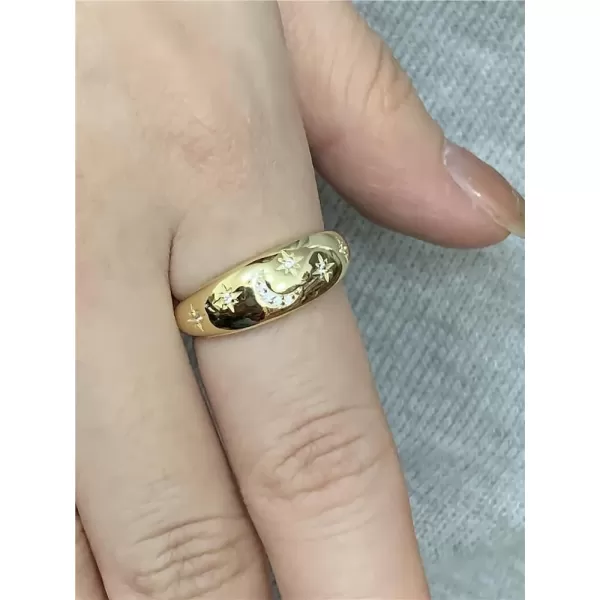 Dome CZ Star Moon 925 Sterling Silver Statement Ring for Women Girls Expandable Adjustable Chunky Wide Open Band Rings Comfort Fit JewelryGold Plated