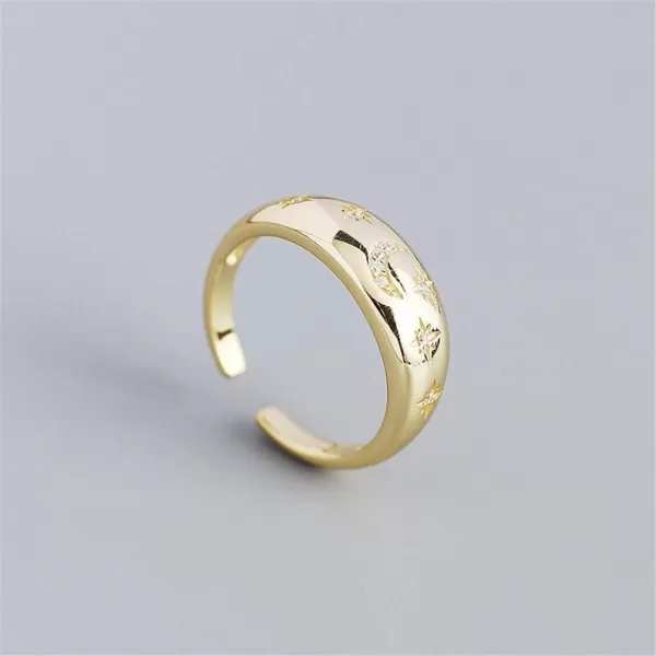 Dome CZ Star Moon 925 Sterling Silver Statement Ring for Women Girls Expandable Adjustable Chunky Wide Open Band Rings Comfort Fit JewelryGold Plated