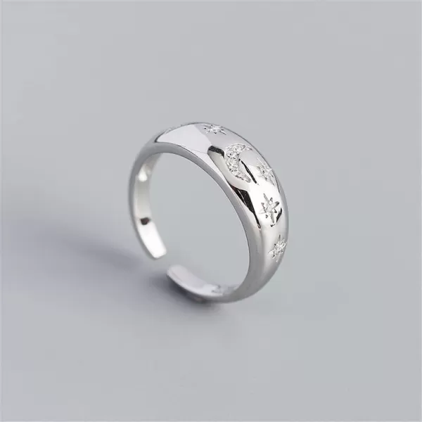 Dome CZ Star Moon 925 Sterling Silver Statement Ring for Women Girls Expandable Adjustable Chunky Wide Open Band Rings Comfort Fit JewelrySilver