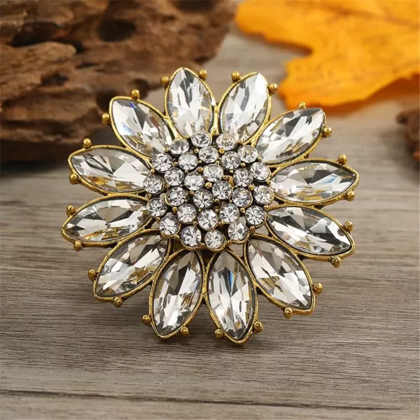 Dtja Boho Big CZ Sunflower Statement Ring for Women Girls Bohemian Antique Gold Tone Mosaic Crystal Expandable Open Wrap Finger Rings Adjustable Comfort Fit Indian Bollywood Style Exaggerated Jewelry195in