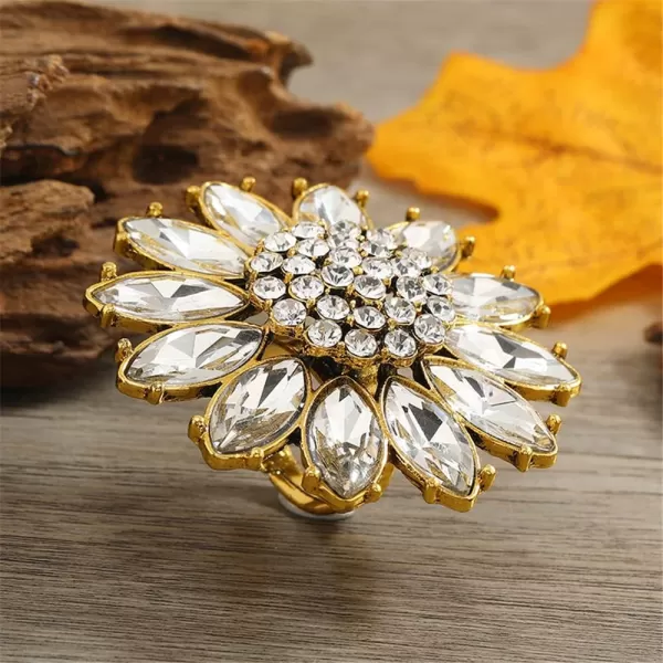 Dtja Boho Big CZ Sunflower Statement Ring for Women Girls Bohemian Antique Gold Tone Mosaic Crystal Expandable Open Wrap Finger Rings Adjustable Comfort Fit Indian Bollywood Style Exaggerated Jewelry195in