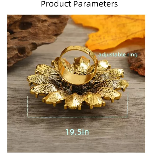 Dtja Boho Big CZ Sunflower Statement Ring for Women Girls Bohemian Antique Gold Tone Mosaic Crystal Expandable Open Wrap Finger Rings Adjustable Comfort Fit Indian Bollywood Style Exaggerated Jewelry195in