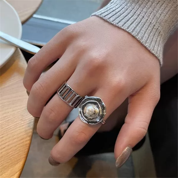 Dtja Fashion Shell Pearl Statement Ring for Women Girls Silver Plated Round Flower Shape Expandable Adjustable Open Wrap Finger Rings Comfort Fit Unique Birthday Valentine Y2K Party JewelryDtja Fashion Shell Pearl Statement Ring for Women Girls Silver Plated Round Flower Shape Expandable Adjustable Open Wrap Finger Rings Comfort Fit Unique Birthday Valentine Y2K Party Jewelry