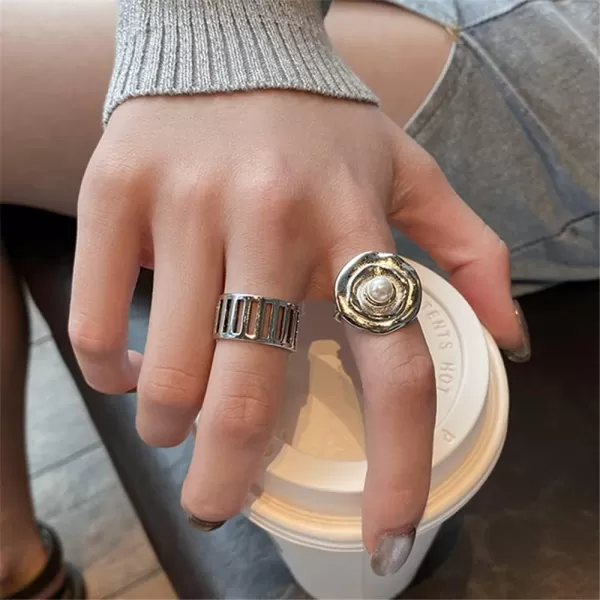 Dtja Fashion Shell Pearl Statement Ring for Women Girls Silver Plated Round Flower Shape Expandable Adjustable Open Wrap Finger Rings Comfort Fit Unique Birthday Valentine Y2K Party JewelryDtja Fashion Shell Pearl Statement Ring for Women Girls Silver Plated Round Flower Shape Expandable Adjustable Open Wrap Finger Rings Comfort Fit Unique Birthday Valentine Y2K Party Jewelry
