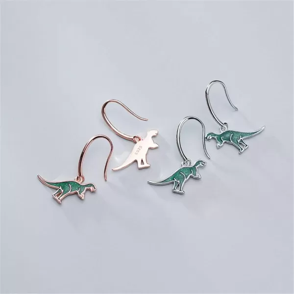 Enamel Dragon Sterling Silver Dinosaur Dangle Hook Earrings for Women Girls Men Hypoallergenic Unique Green Animal Drop Dangling Stud Jewelry Fashion Personalized PunkRose Gold Plated