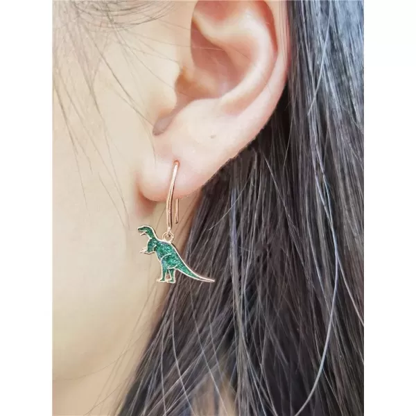 Enamel Dragon Sterling Silver Dinosaur Dangle Hook Earrings for Women Girls Men Hypoallergenic Unique Green Animal Drop Dangling Stud Jewelry Fashion Personalized PunkRose Gold Plated
