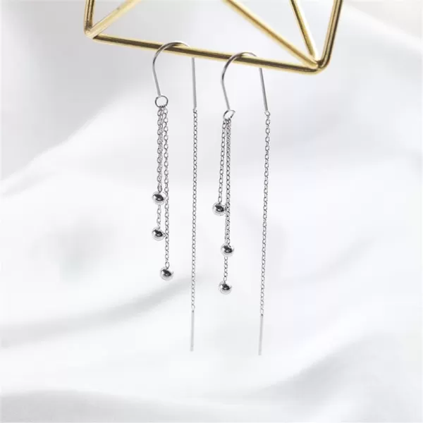 Exquisite Long Threader Dangle Earrings for Women Girls 18K White Gold Plated Polished Ball Bead Bar Tassel Chain Drop Dangling Curved Stud Earrings Hypoallergenic Pierced Ear Fashion Delicate JewelryExquisite Long Threader Dangle Earrings for Women Girls 18K White Gold Plated Polished Ball Bead Bar Tassel Chain Drop Dangling Curved Stud Earrings Hypoallergenic Pierced Ear Fashion Delicate Jewelry