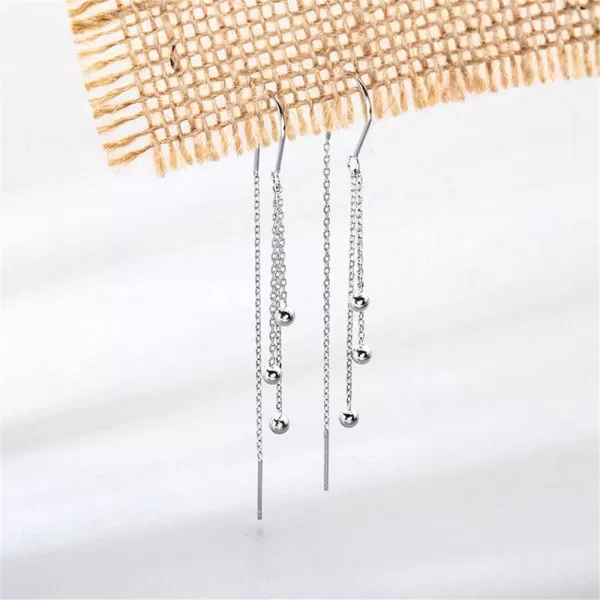 Exquisite Long Threader Dangle Earrings for Women Girls 18K White Gold Plated Polished Ball Bead Bar Tassel Chain Drop Dangling Curved Stud Earrings Hypoallergenic Pierced Ear Fashion Delicate JewelryExquisite Long Threader Dangle Earrings for Women Girls 18K White Gold Plated Polished Ball Bead Bar Tassel Chain Drop Dangling Curved Stud Earrings Hypoallergenic Pierced Ear Fashion Delicate Jewelry