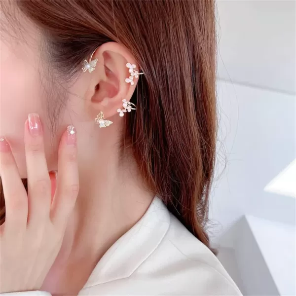 Flower Butterfly Cuff Earring for Women Girls Gold Plated Hypoallergenic Non Piercing Ear Clip Jewelry Gift Wedding Birthday 1 PCFlower Butterfly Cuff Earring for Women Girls Gold Plated Hypoallergenic Non Piercing Ear Clip Jewelry Gift Wedding Birthday 1 PC