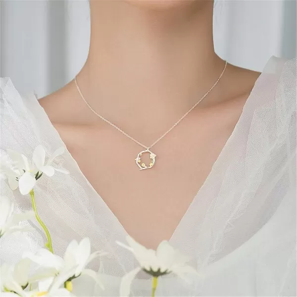 Flower Wreath Sterling Silver Necklace for Women Girls TwoToned Dainy Leaf Branched Pendant Choker Necklaces Hypoallergenic Delicate Birthday Valentines Day Wedding Jewelry for Her 18Flower Wreath Sterling Silver Necklace for Women Girls TwoToned Dainy Leaf Branched Pendant Choker Necklaces Hypoallergenic Delicate Birthday Valentines Day Wedding Jewelry for Her 18