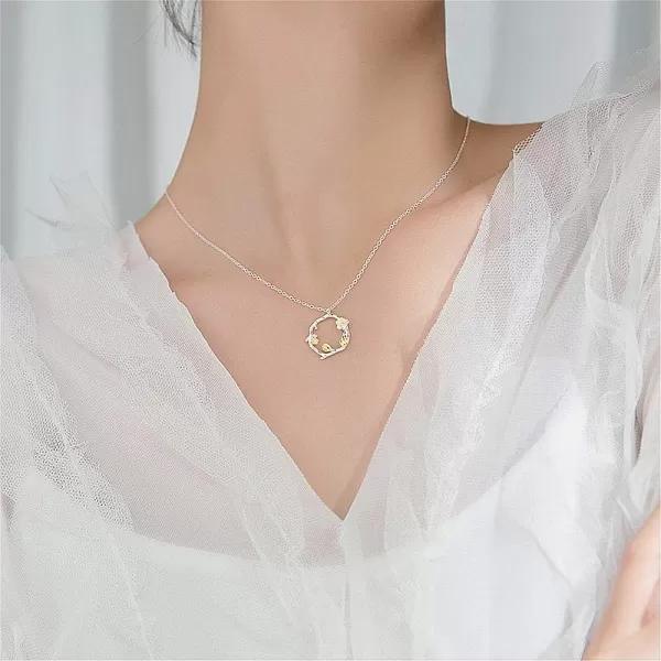 Flower Wreath Sterling Silver Necklace for Women Girls TwoToned Dainy Leaf Branched Pendant Choker Necklaces Hypoallergenic Delicate Birthday Valentines Day Wedding Jewelry for Her 18Flower Wreath Sterling Silver Necklace for Women Girls TwoToned Dainy Leaf Branched Pendant Choker Necklaces Hypoallergenic Delicate Birthday Valentines Day Wedding Jewelry for Her 18