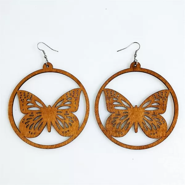 Lightweight Wooden Dangle Drop Earrings for Women Girls Retro African Boho Ethnic Geometric Cross Animal Shell Filigree Wood Ear Piercing JewelryButterfly