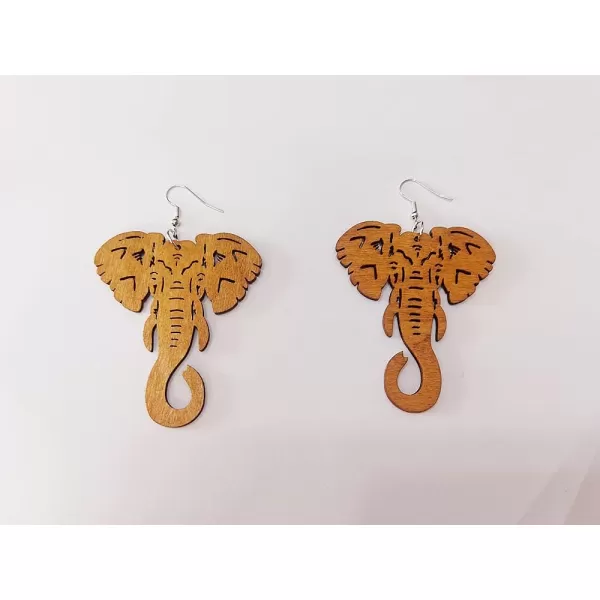 Lightweight Wooden Dangle Drop Earrings for Women Girls Retro African Boho Ethnic Geometric Cross Animal Shell Filigree Wood Ear Piercing JewelryElephant