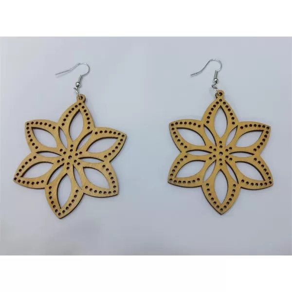 Lightweight Wooden Dangle Drop Earrings for Women Girls Retro African Boho Ethnic Geometric Cross Animal Shell Filigree Wood Ear Piercing JewelryFlower