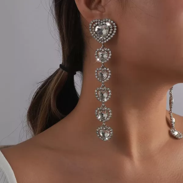 Long Crystal Heart Statement Drop Dangle Earrings for Women Girls Exaggerated Big Cubic Zirconia Halo Love Fringe Dangling Stud Fashion Birthday Christmas Party JewelryLong Crystal Heart Statement Drop Dangle Earrings for Women Girls Exaggerated Big Cubic Zirconia Halo Love Fringe Dangling Stud Fashion Birthday Christmas Party Jewelry