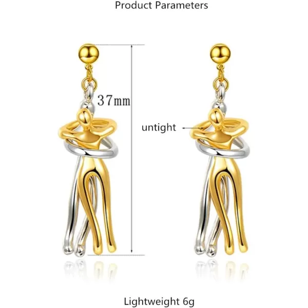 Love Hug Dangle Drop Earrings for Women Girls TwoToned Charms Couple Hug Dangling Ball Bead Stud Statement Earrings Fashion Personalized Jewelry Birthday Valentines Gifts for HerSilver Gold