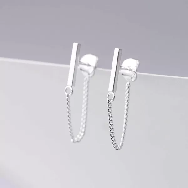 Minimalist Bar Short Dangle Earrings with Chain Drop 925 Sterling Silver Personalized Studs for Women Men Girls Hypoallergenic Fashion JewelryMinimalist Bar Short Dangle Earrings with Chain Drop 925 Sterling Silver Personalized Studs for Women Men Girls Hypoallergenic Fashion Jewelry