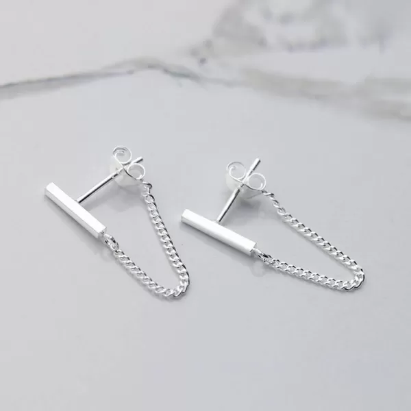 Minimalist Bar Short Dangle Earrings with Chain Drop 925 Sterling Silver Personalized Studs for Women Men Girls Hypoallergenic Fashion JewelryMinimalist Bar Short Dangle Earrings with Chain Drop 925 Sterling Silver Personalized Studs for Women Men Girls Hypoallergenic Fashion Jewelry