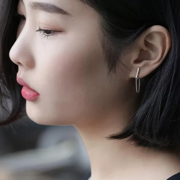 Minimalist Bar Short Dangle Earrings with Chain Drop 925 Sterling Silver Personalized Studs for Women Men Girls Hypoallergenic Fashion JewelryMinimalist Bar Short Dangle Earrings with Chain Drop 925 Sterling Silver Personalized Studs for Women Men Girls Hypoallergenic Fashion Jewelry