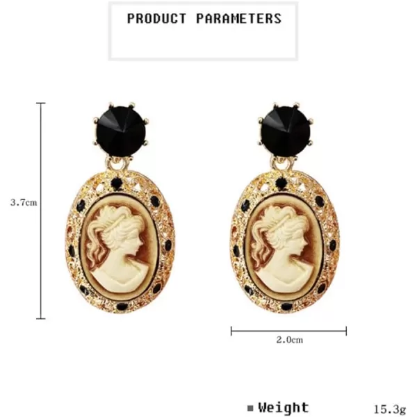 Retro Cameo Dangle Earrings for Women Girls Gold Plated Black CZ Acrylic Baroque Statement Drop Dangling Piercing Stud Earring Lightweight Vintage Boho Jewelry Gifts for FriendsRetro Cameo Dangle Earrings for Women Girls Gold Plated Black CZ Acrylic Baroque Statement Drop Dangling Piercing Stud Earring Lightweight Vintage Boho Jewelry Gifts for Friends