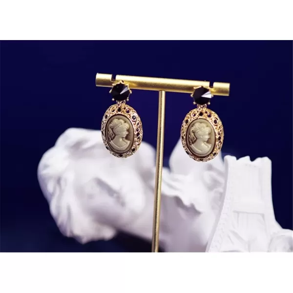 Retro Cameo Dangle Earrings for Women Girls Gold Plated Black CZ Acrylic Baroque Statement Drop Dangling Piercing Stud Earring Lightweight Vintage Boho Jewelry Gifts for FriendsRetro Cameo Dangle Earrings for Women Girls Gold Plated Black CZ Acrylic Baroque Statement Drop Dangling Piercing Stud Earring Lightweight Vintage Boho Jewelry Gifts for Friends