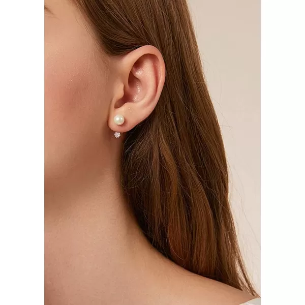 Round CZ Ear Jacket Pearl Ball Stud Earrings for Women Girls Sterling Silver Tiny Small Crystal Drop Imitated White Pearl Front Back Cuff Studs Tragus Post Pin Minimalist Cute JewelrySilver