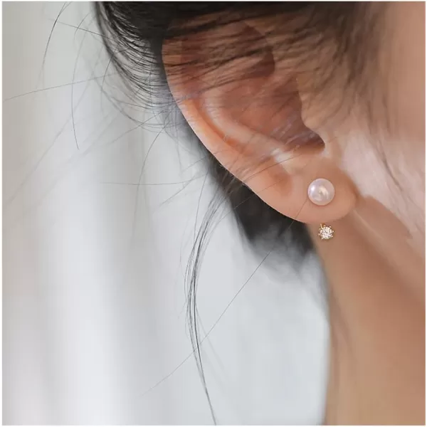 Round CZ Ear Jacket Pearl Ball Stud Earrings for Women Girls Sterling Silver Tiny Small Crystal Drop Imitated White Pearl Front Back Cuff Studs Tragus Post Pin Minimalist Cute JewelryGold