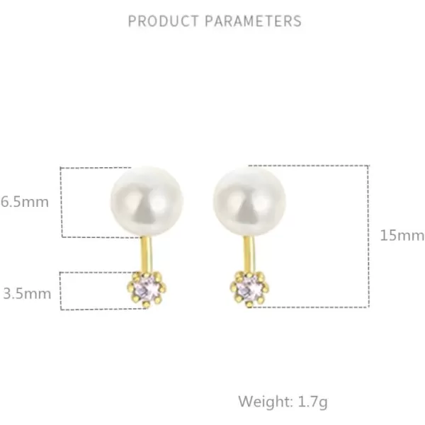 Round CZ Ear Jacket Pearl Ball Stud Earrings for Women Girls Sterling Silver Tiny Small Crystal Drop Imitated White Pearl Front Back Cuff Studs Tragus Post Pin Minimalist Cute JewelrySilver