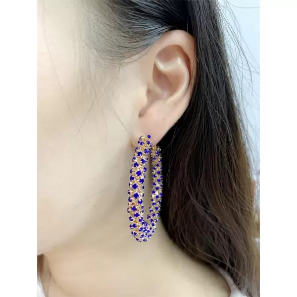 Shiny Big Hoop Earrings for Women Girls Boho Rhinestone Wrapped Hoops Dangle Huggie Earring Lightweight Comfortable Sparkle Wedding Christmas Birthday Jewelry Gifts 50mmBlue CZ