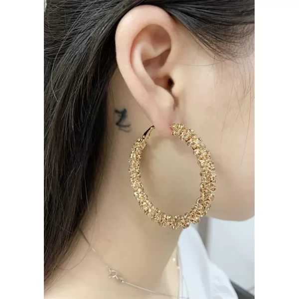 Shiny Big Hoop Earrings for Women Girls Boho Rhinestone Wrapped Hoops Dangle Huggie Earring Lightweight Comfortable Sparkle Wedding Christmas Birthday Jewelry Gifts 50mmChampagne
