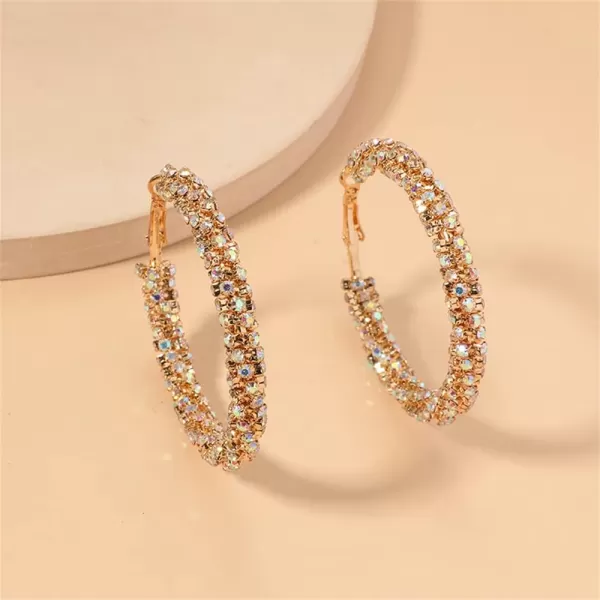 Shiny Big Hoop Earrings for Women Girls Boho Rhinestone Wrapped Hoops Dangle Huggie Earring Lightweight Comfortable Sparkle Wedding Christmas Birthday Jewelry Gifts 50mmAB Crystal