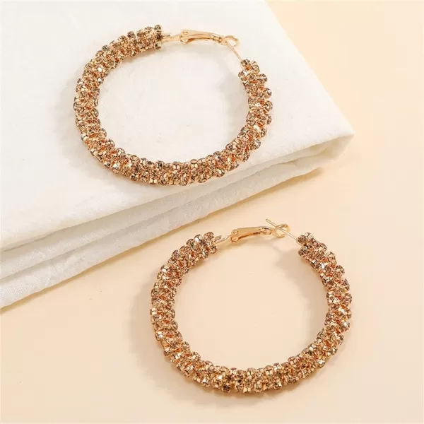 Shiny Big Hoop Earrings for Women Girls Boho Rhinestone Wrapped Hoops Dangle Huggie Earring Lightweight Comfortable Sparkle Wedding Christmas Birthday Jewelry Gifts 50mmChampagne