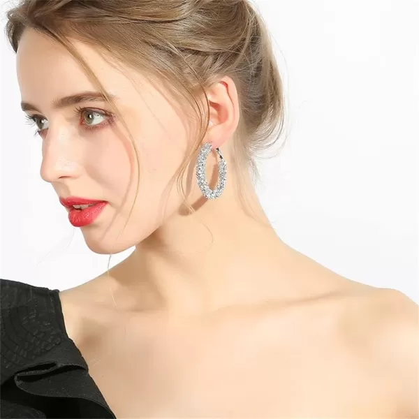 Shiny Big Hoop Earrings for Women Girls Boho Rhinestone Wrapped Hoops Dangle Huggie Earring Lightweight Comfortable Sparkle Wedding Christmas Birthday Jewelry Gifts 50mmClear CZ