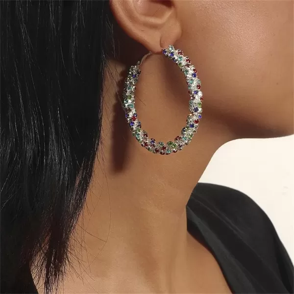 Shiny Big Hoop Earrings for Women Girls Boho Rhinestone Wrapped Hoops Dangle Huggie Earring Lightweight Comfortable Sparkle Wedding Christmas Birthday Jewelry Gifts 50mmColorful CZ