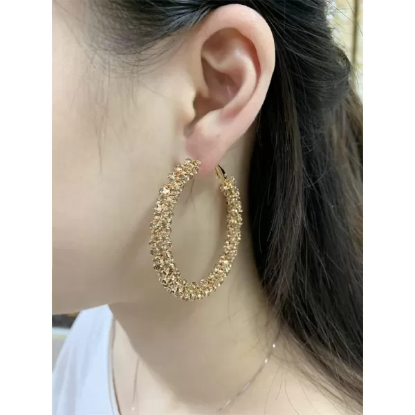 Shiny Big Hoop Earrings for Women Girls Boho Rhinestone Wrapped Hoops Dangle Huggie Earring Lightweight Comfortable Sparkle Wedding Christmas Birthday Jewelry Gifts 50mmChampagne